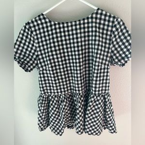 Gingham black and white bow tie shirt